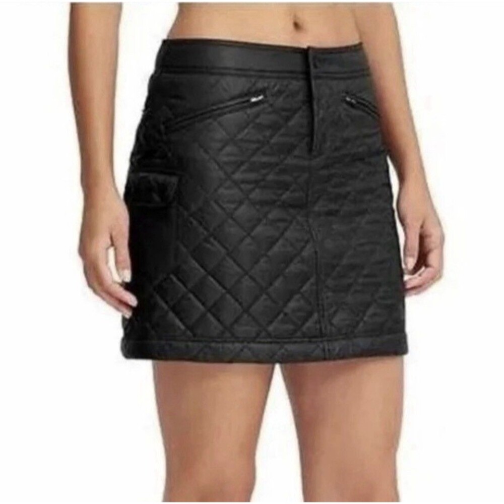Athleta Quilted Ski Skirt Snow Stomper Zipper Cargo Pockets Size 8 Black